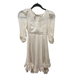 Joyfolie Cream Puff-Sleeve Ruffle-Hem Dress in Cream